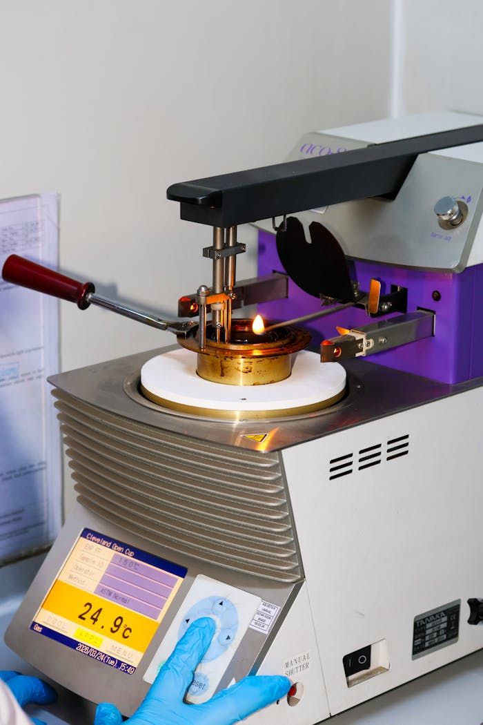 The Art of Drawing Readers In: Your attractive post title goes here A digital Pensky-Martens closed cup tester used in a lab to determine flash points.